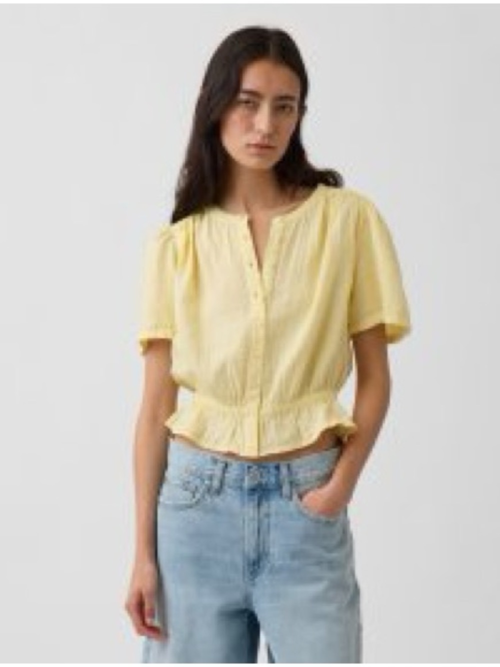GAP Cotton Gauze button front crop peplum top